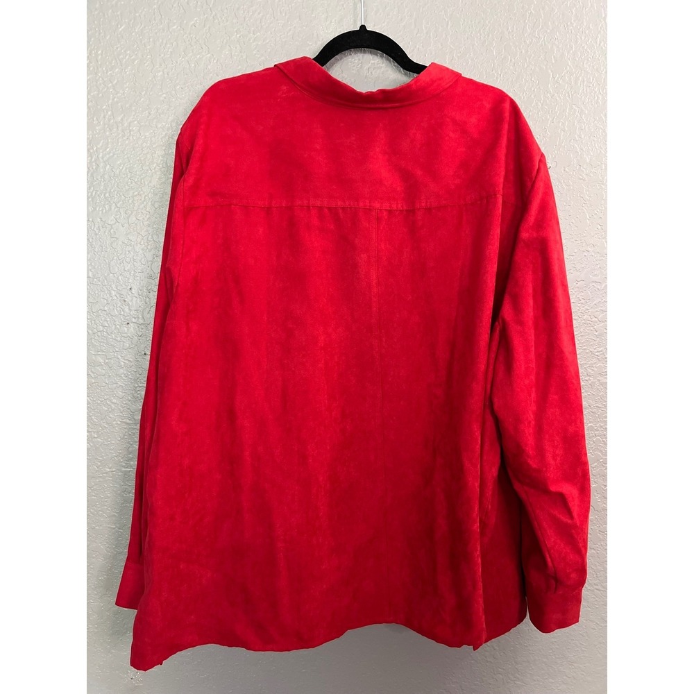 NWT Catherines Red Velour Shirt 5X Plus Red Long Sleeve Button Up Office Career - Picture 2 of 10